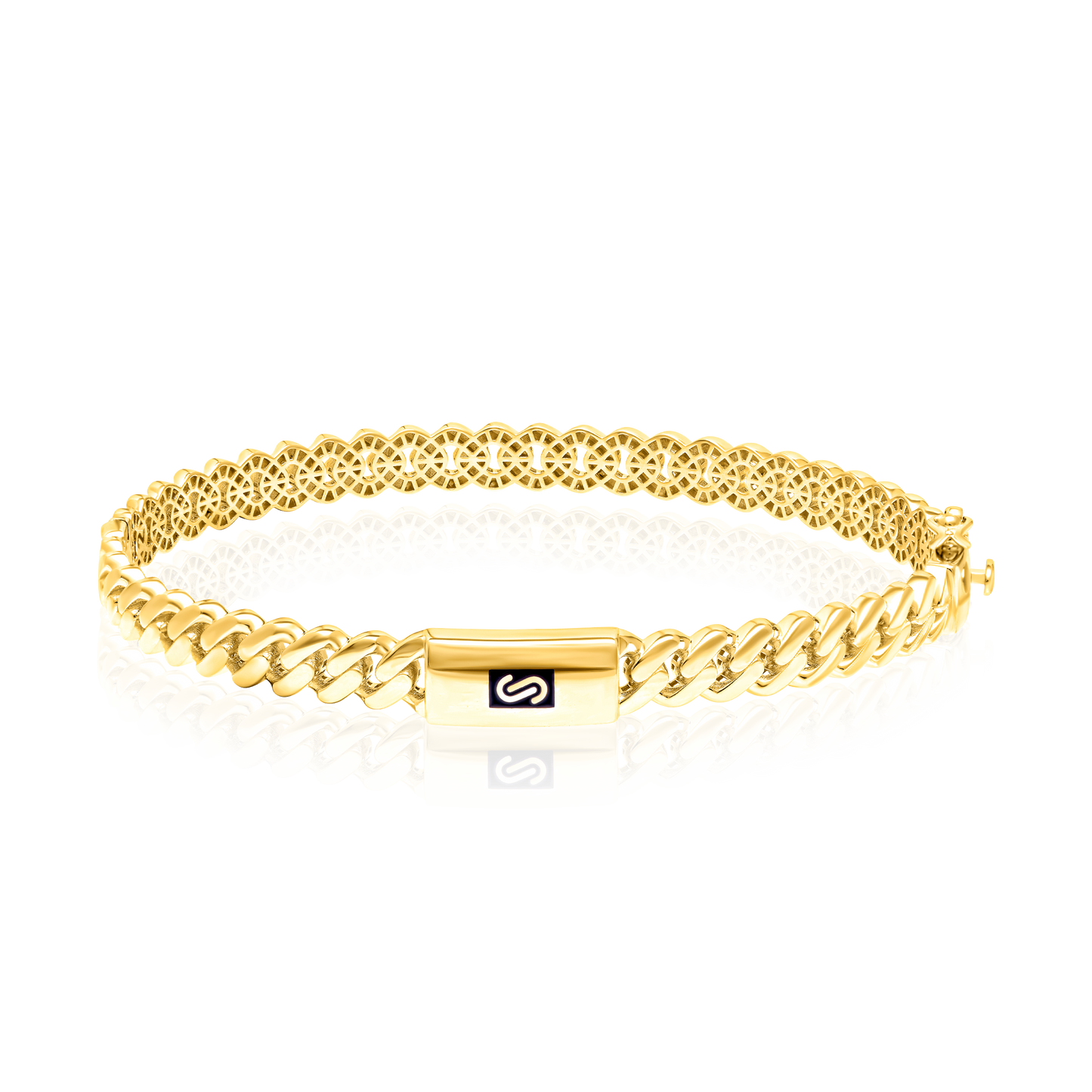 18K Pure Gold Elegant Thick Linked Bangle