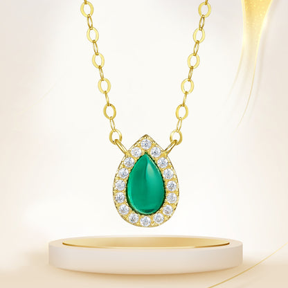 18K Pure Gold Green Stone Necklace