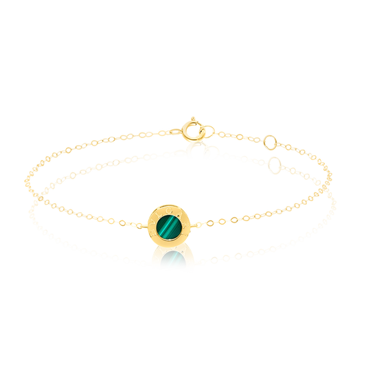 18K Pure Gold Round Green Bracelet