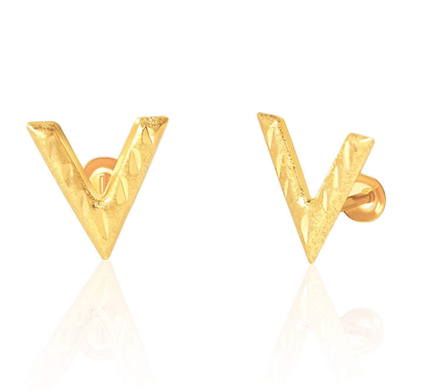 18K Pure Gold V Screw Earring Set