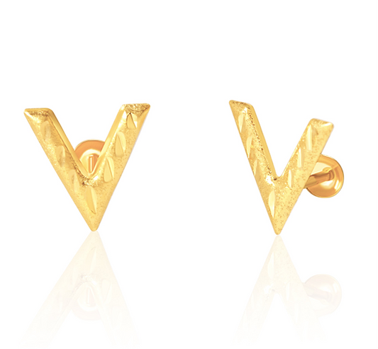 18K Pure Gold V Screw Earring Set