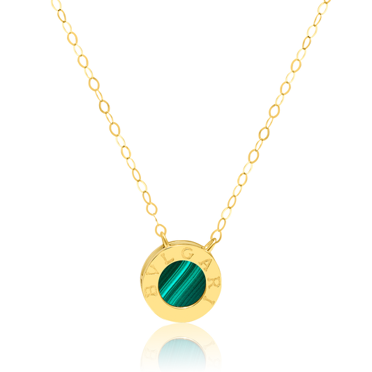 18K Pure Gold Round Green Necklace