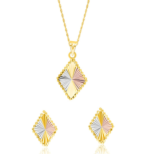 18K Pure Gold 3 Color Diamond Jewelry Set