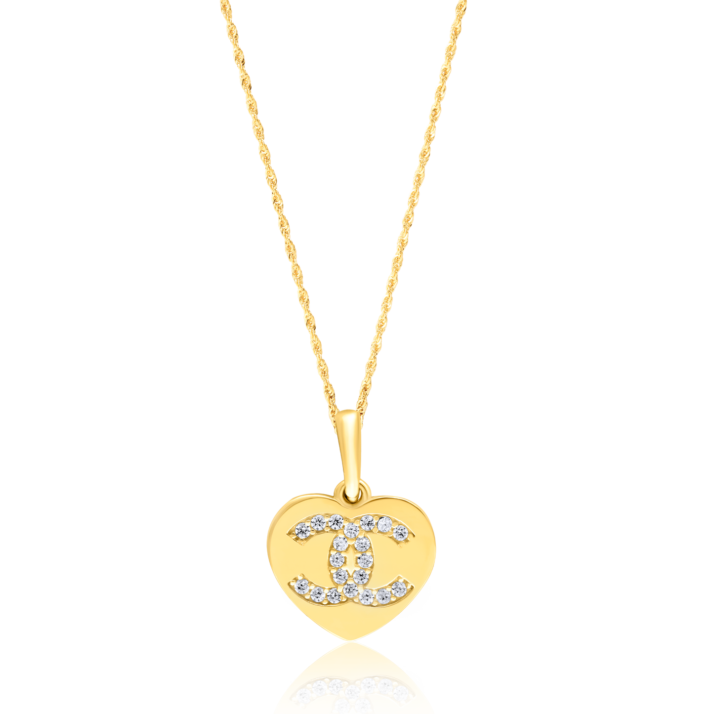 18K Pure Gold Heart C.H Stone Necklace