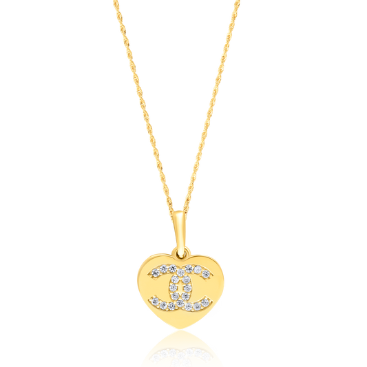 18K Pure Gold Heart C.H Stone Necklace