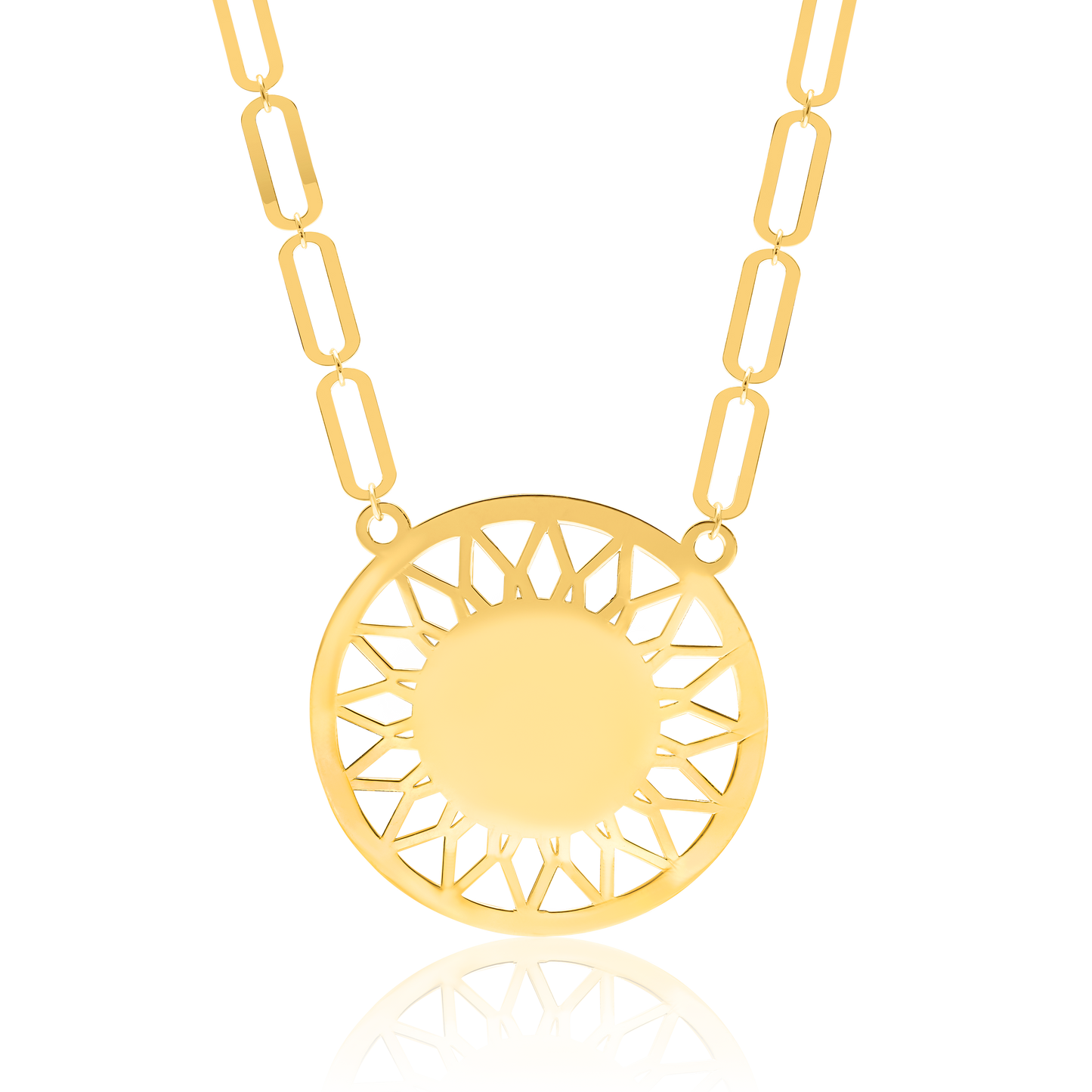 18K Pure Gold Linked Round Flower Necklace