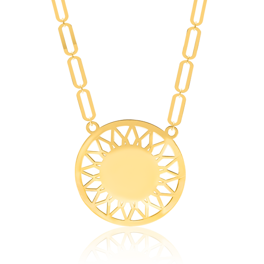 18K Pure Gold Linked Round Flower Necklace
