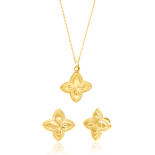 18K Pure Gold Flower Screw Jewelry Set
