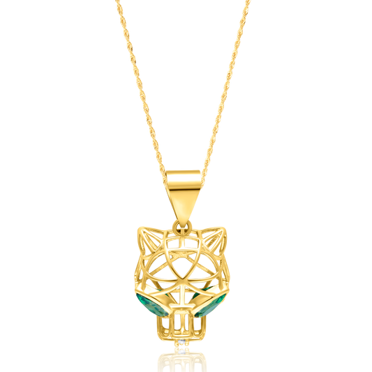 18K Pure Gold Green Panther Necklace