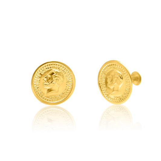 18K Pure Gold Round Screw Earring Set