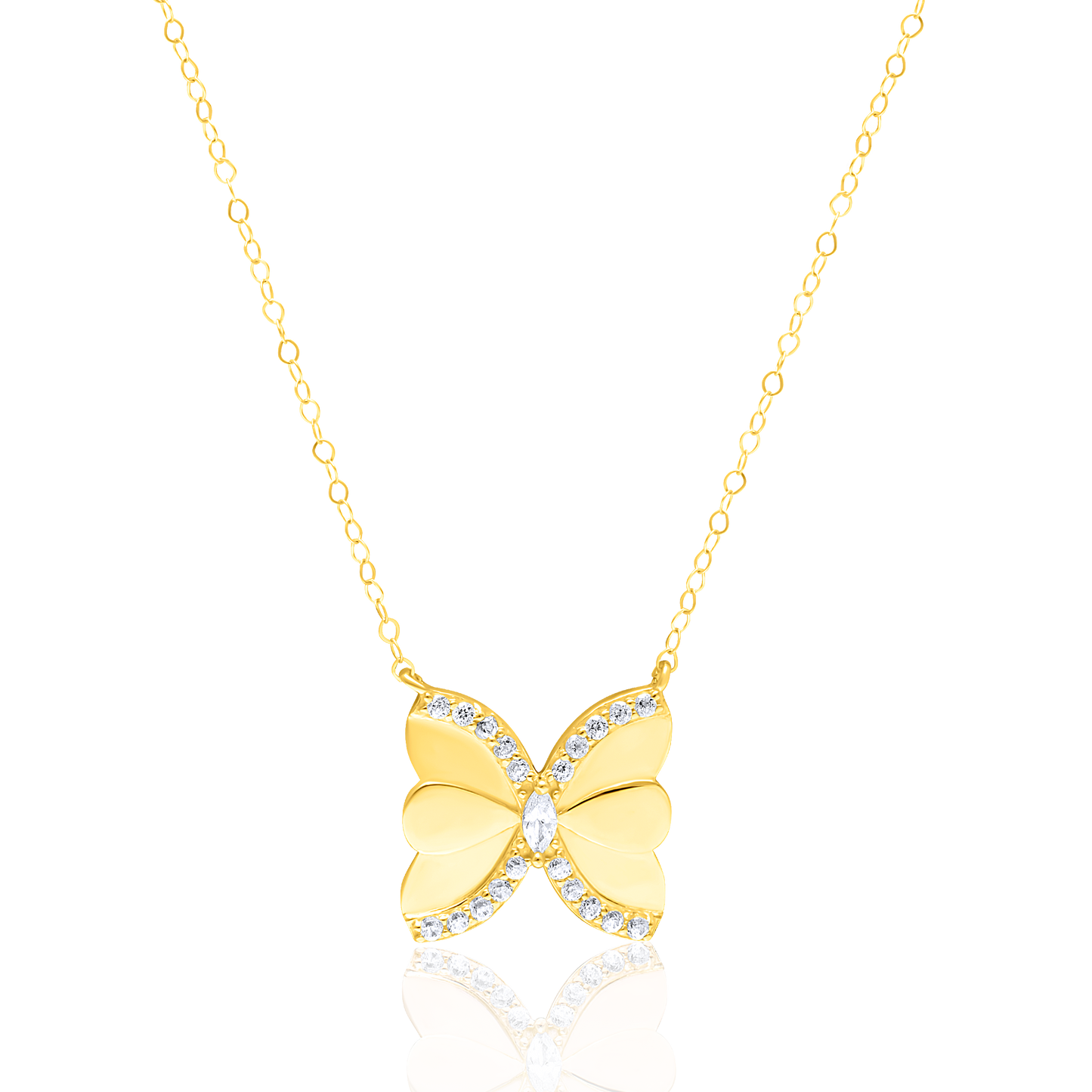 18K Pure Gold Butterfly Stone Necklace
