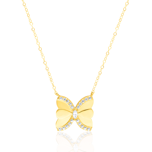 18K Pure Gold Butterfly Stone Necklace