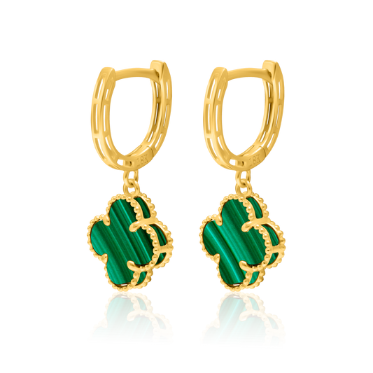 18K Pure Gold Green V.C Hanging Earring Set