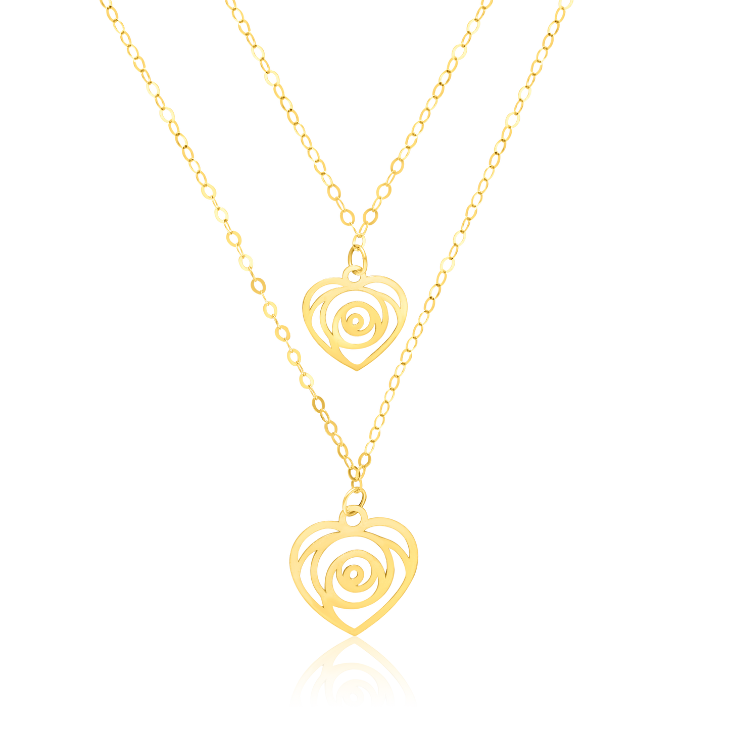 18K Pure Gold 2 Layer Heart Necklace