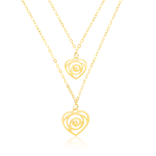 18K Pure Gold 2 Layer Heart Necklace