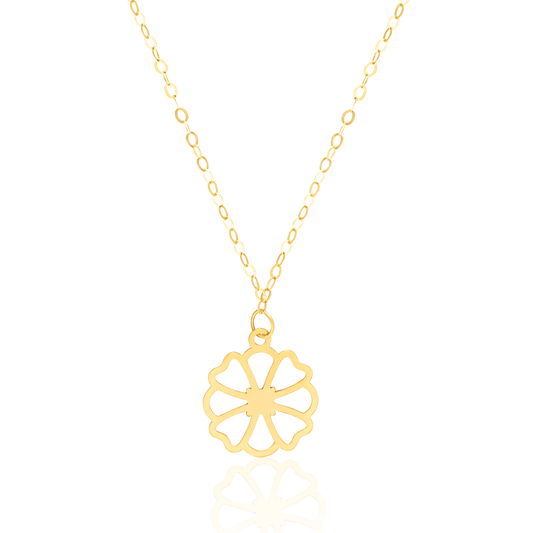 18K Pure Gold Heart Flower Necklace