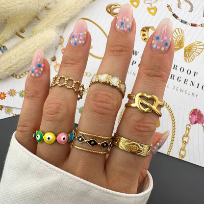 Evil Eyes Ring, 18K Gold Plated Steel