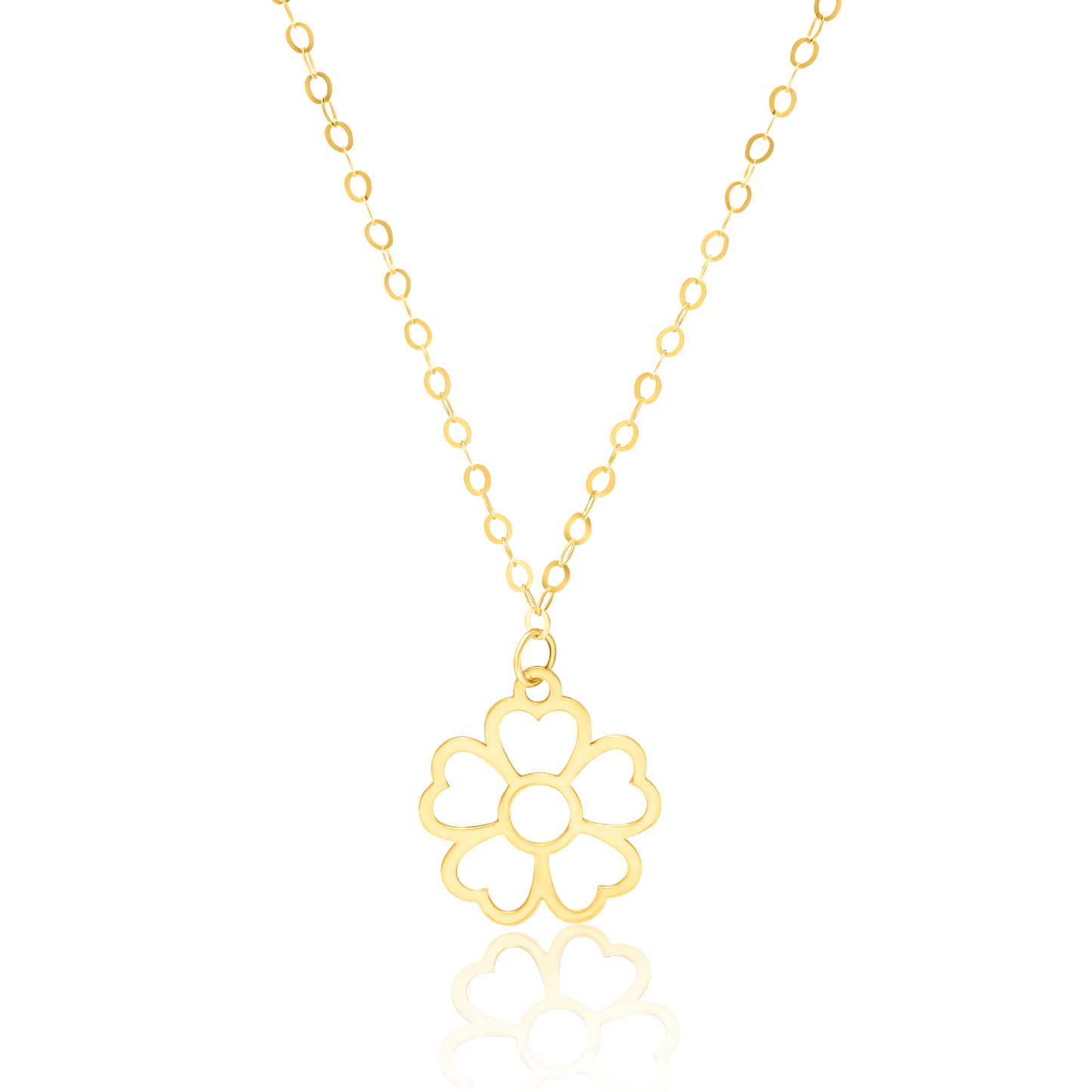 18K Pure Gold Flower Heart Necklace
