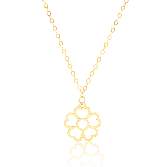 18K Pure Gold Flower Heart Necklace