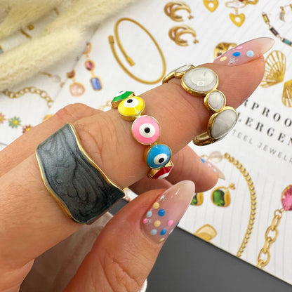 Evil Eyes Ring, 18K Gold Plated Steel