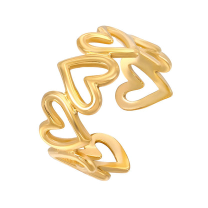Hearts Ring, 18K Gold Plated Steel