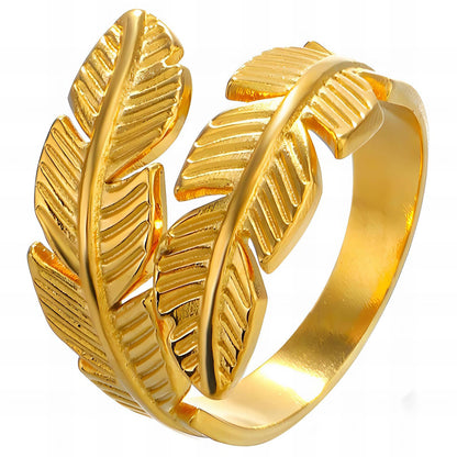 Leaves Ring, 18K Gold Plated Steel