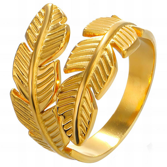Leaves Ring, 18K Gold Plated Steel