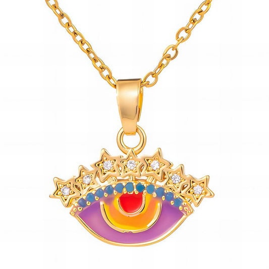 Evil Eye Necklace, 18K Gold Plated Steel