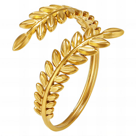 Leaves Ring, 18K Gold Plated Steel