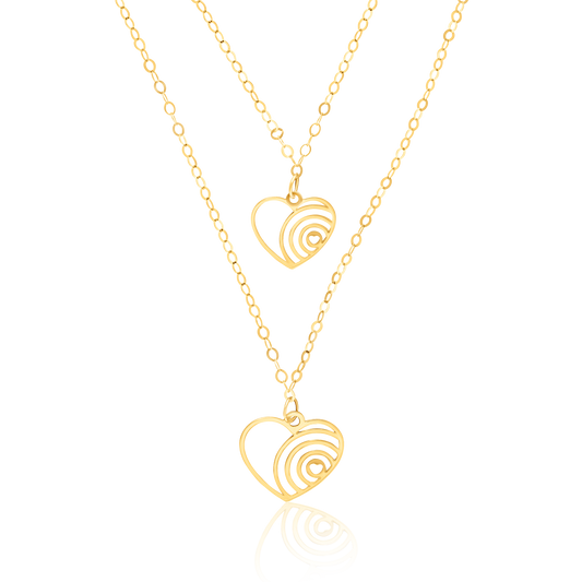 18K Pure Gold 2 Layer Heart Necklace