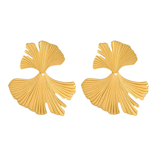 Ginkgo leaf  Earrings, 18K Gold Plated Steel
