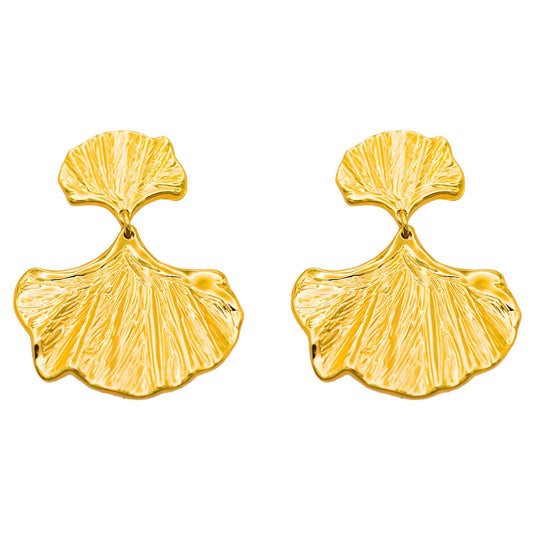 Ginkgo leaf  Earrings, 18K Gold Plated Steel