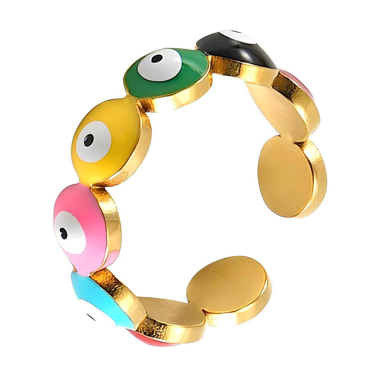 Evil Eyes Ring, 18K Gold Plated Steel