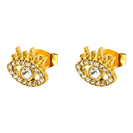 Evil Eyes Earrings, 18K Gold Plated Steel