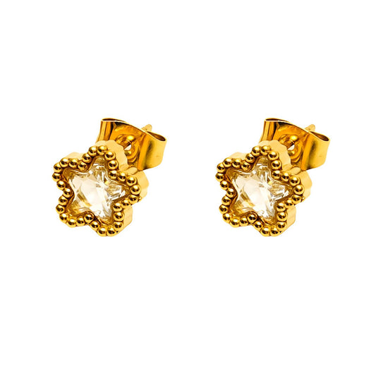 Flowers Earrings, 18K Gold Plated Steel