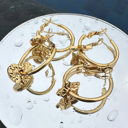 Hearts Earrings, 18K Gold Plated Steel