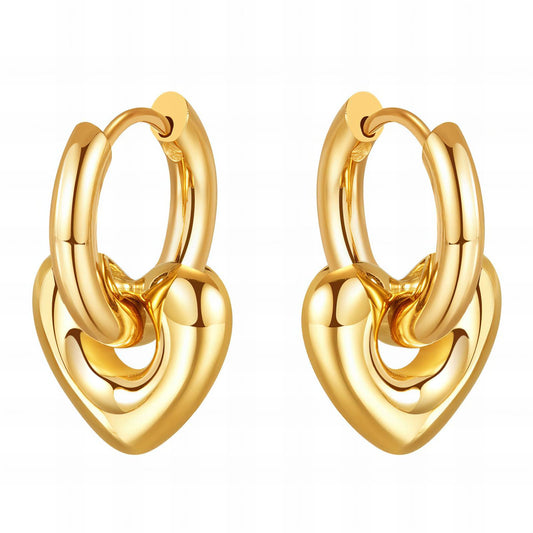 Hearts Earrings, 18K Gold Plated Steel