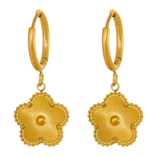 Flowers Earrings, 18K Gold Plated Steel
