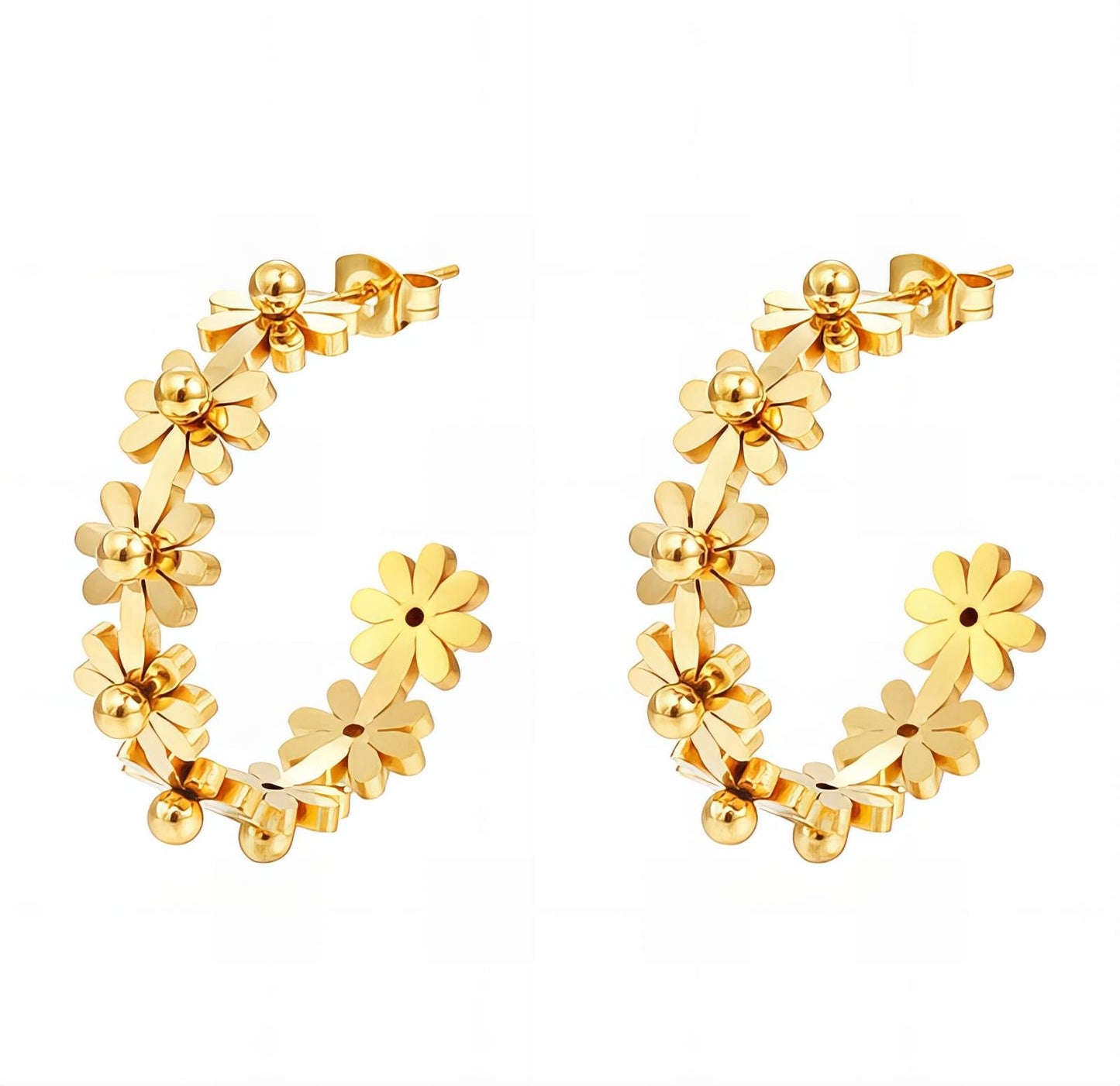 Flower Meadow Earrings, 18K Gold Plated Steel