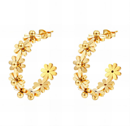 Flower Meadow Earrings, 18K Gold Plated Steel