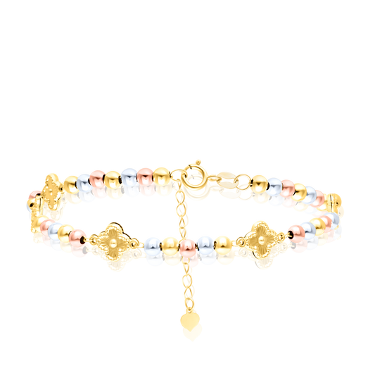 18K Pure Gold 3 Color Seed Flower Bracelet