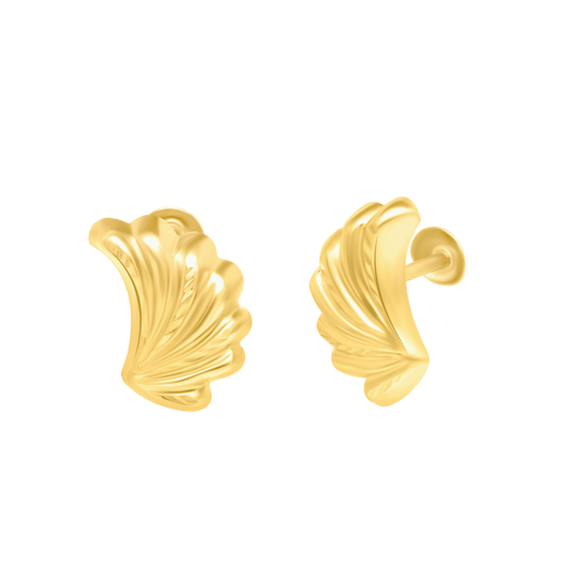 18K Pure Gold Feather Screw Earrings