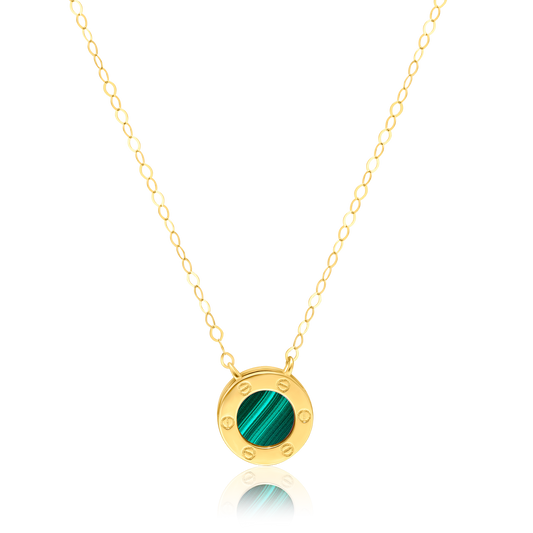 18K Pure Gold Round Green Necklace