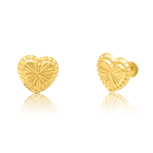 18K Pure Gold Heart Screw Earring Set