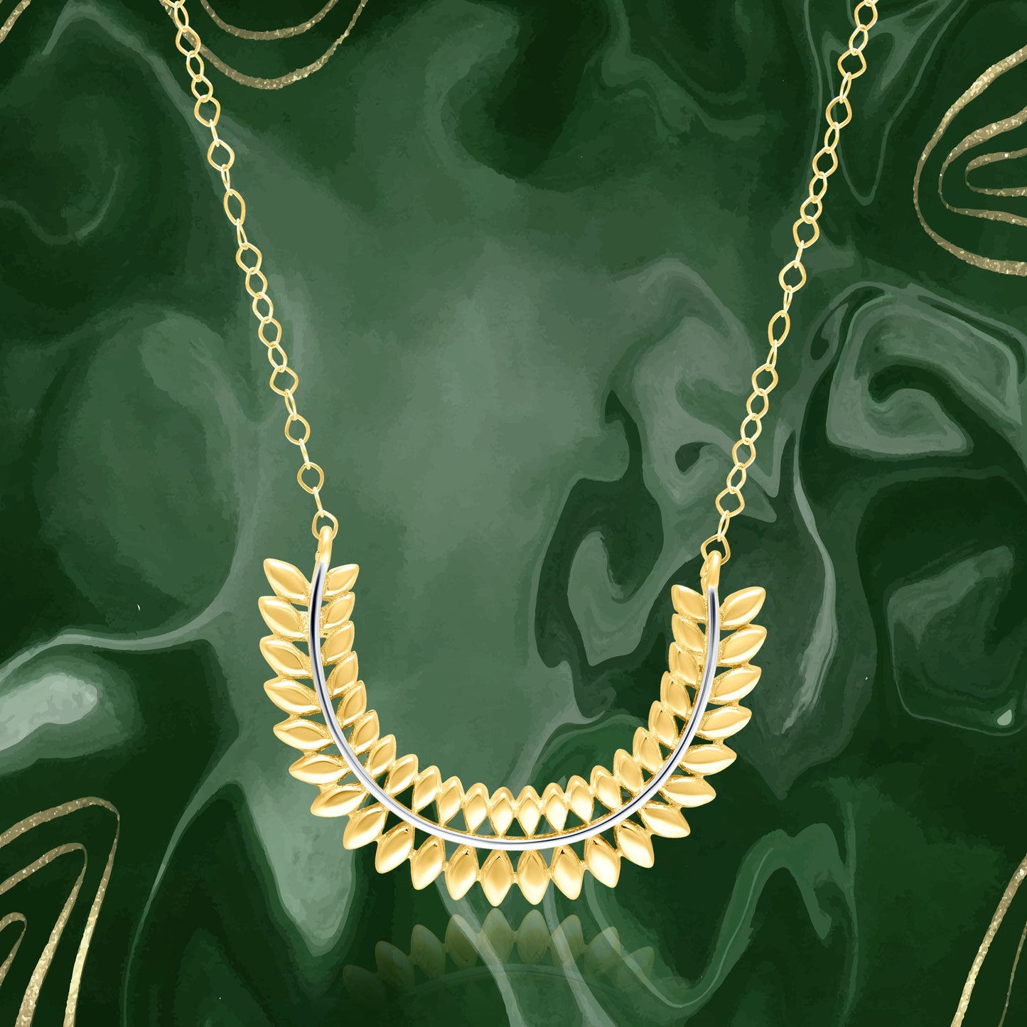 18K Pure Gold Half Curved Leaf Necklace