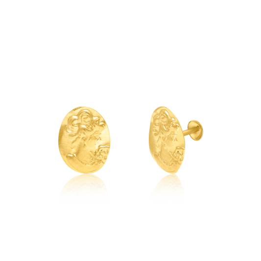 18K Pure Gold Oval Princess Screw Earring Set