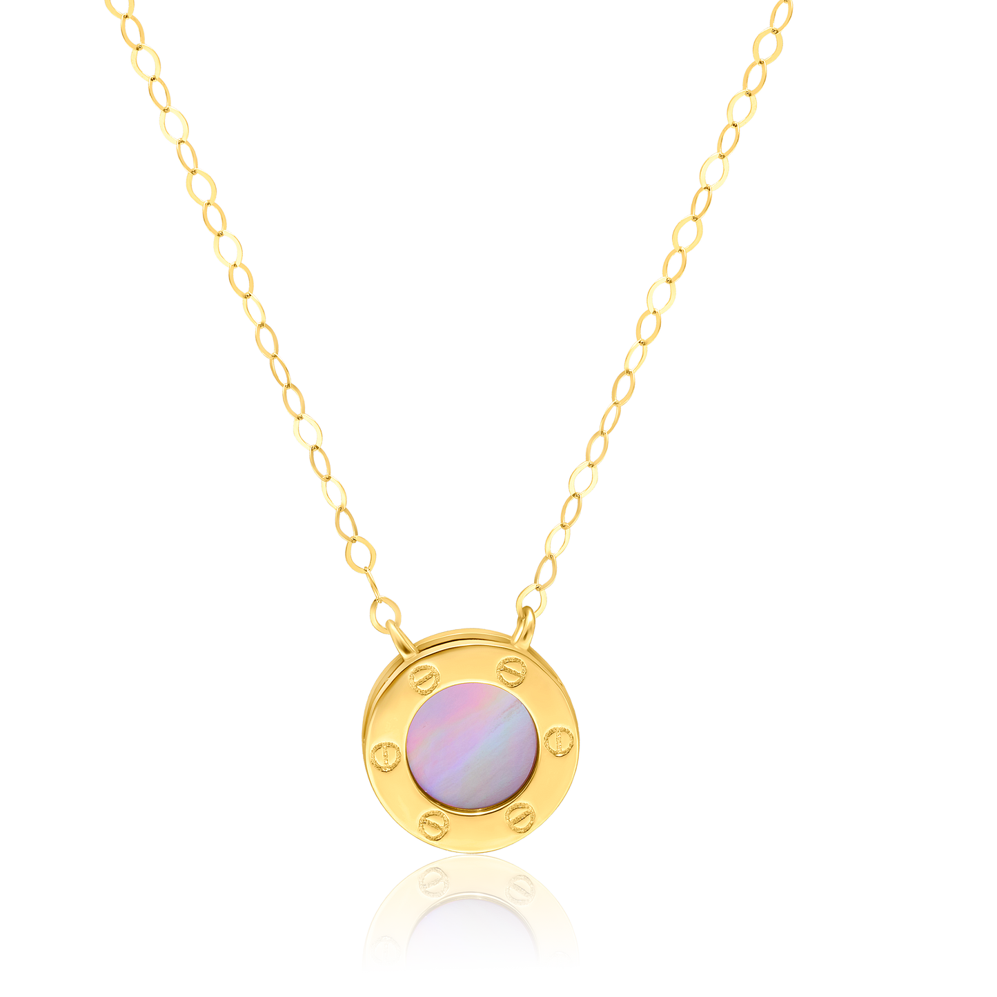18K Pure Gold Round Pink Necklace