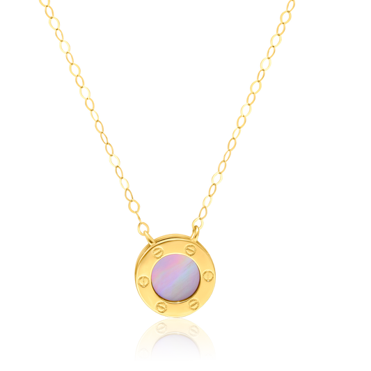 18K Pure Gold Round Pink Necklace