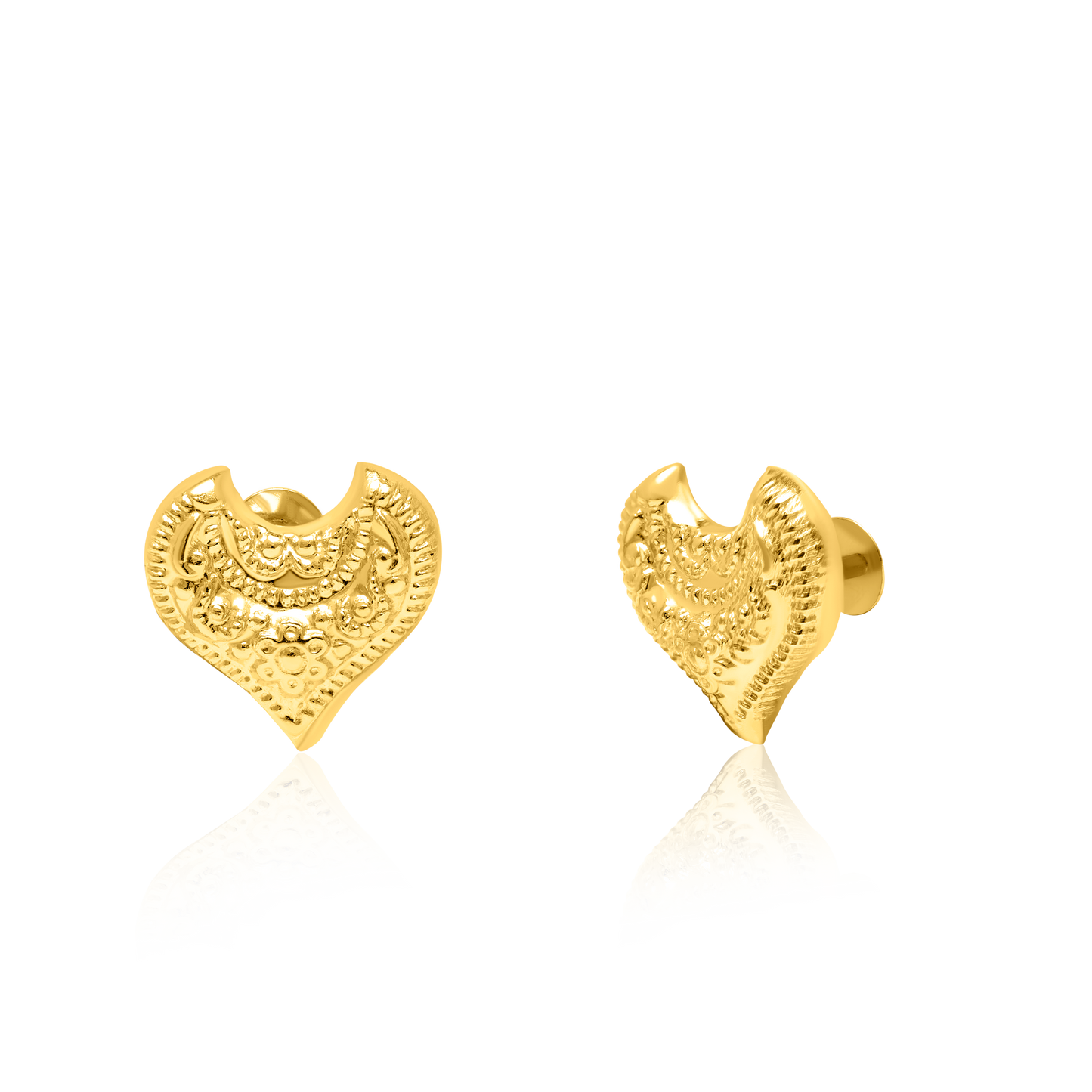 18K Pure Gold Heart Screw Earring Set