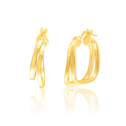 18K Pure Gold Double Square Earring Set